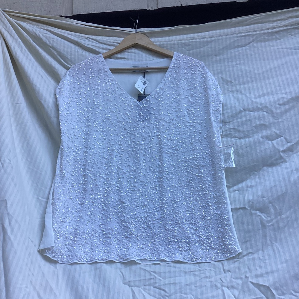 Lola & Sophie NWT Eggshell Sequin Textured formal Blouse, size small